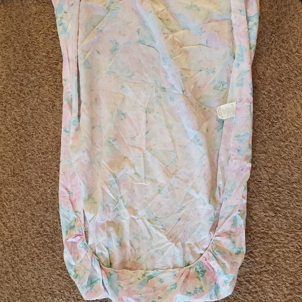 Vintage Floral Fitted Sheet Pink Blue Green baby girl‎ crib toddler sheet
